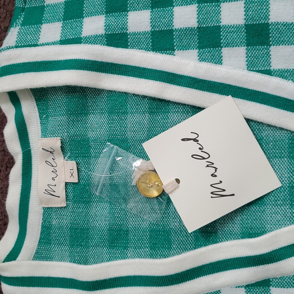 Marled Green Checkered Gold Button Cardigan Size XL - Picture 5 of 7
